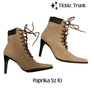 Paprika Sz 10 Faux Suede Work Inspired Heeled Boots